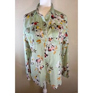 Lauren Ralph Lauren Women's Green Floral Button Down Shirt Size Medium